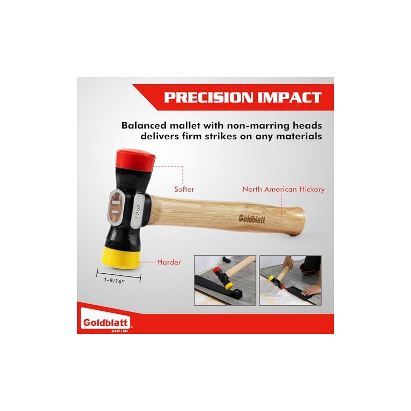 Goldblatt Laminate Wood Flooring Installation Kit with Reinforced Double-Faced Mallet,