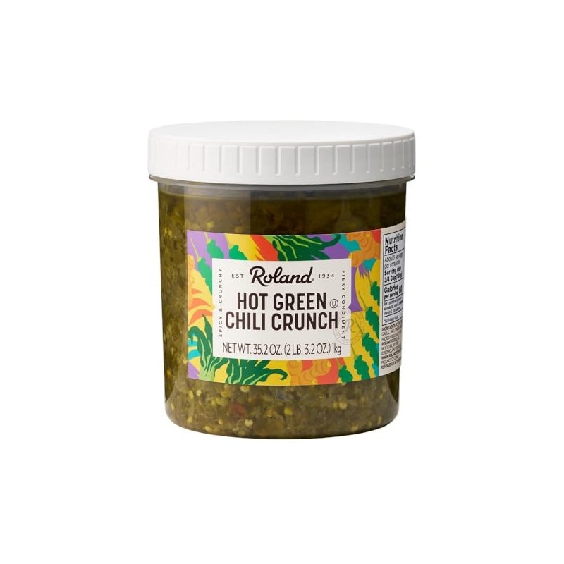 Roland Foods Hot Green Chili Crunch, 35.2 Oz Jar, Pack