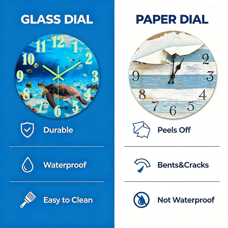 jomparis Outdoor Clocks Waterproof 12 Inch Coastal Sea Turtle Luminous