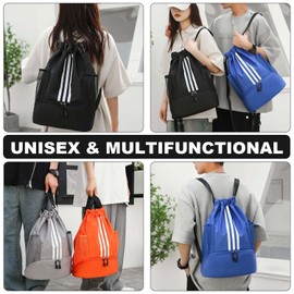 YouNuo Drawstring Backpack, Water-resistant Sports Gym Bag for Women Men, Large String Bag Sackpack Clinch with Ball & Shoes Compartment for Sports, Gym, Travel, Fits Basketball, Football, 1-Orange