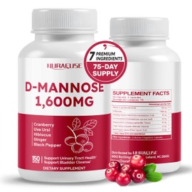 NURAFUSE D-Mannose 1,600MG with Cranberry, Uva Ursi, Hibiscus, Ginger, Black Pepper - Supports Urinary Tract Health, Bladder Cleanse - Made and Tested in The USA