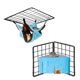 Haustier Hamster Hängematte Set, Hängebett Käfig Haus und Käfig Ecke Versteck Kleintiere weiches Haustier Spielzeug, Meerschweinchen Bett Ratte Hideaway Hängematte Ecke für Papagei Frettchen (blue)