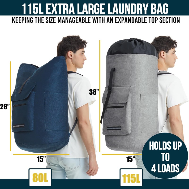 Laundry Backpack Bag, 115L Extra Large Laundry Bag with Straps,