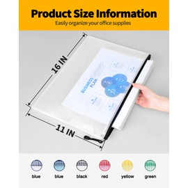 SUNEE Plastic Mesh Zipper Pouch 11x16 in (Black, 12 Packs) Extra Large Zip File Bags for Office Supplies, Cosmetics, Travel Storage, Bills, Accessories, Puzzles & Games Organizing Storage