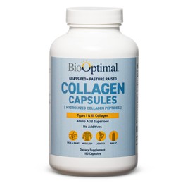 BioOptimal Collagen Pills - Collagen Supplements, 180 Capsules, for Skin, Hair, Nails & Joints, for Women & Men, Grass Fed, Non-GMO, Pasture Raised, Premium Quality, Packaging May Vary