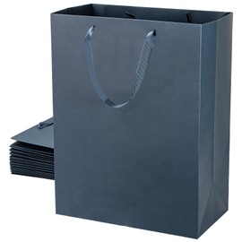 Umoofine Large Navy Blue Gift Bag 12 Pack, 13x7x17 Inches Extra Large Kraft Gift Bags with Ribbon Handles, Reusable Heavy Duty Kraft Navy Blue Paper Bags Bulk for Shopping, Wedding, Gift, Retail