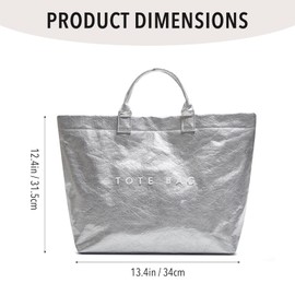 Antelf Tote Bag for Women - PVC Letter Handbag, Large Kraft Paper Top Handle Hobo Bag (Silver)