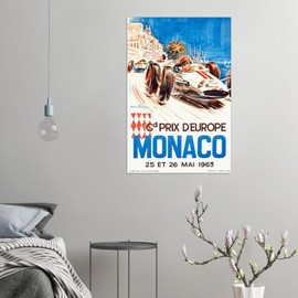 Monaco Grand Prix 1963 - Vintage Auto Racing Poster (12x18Inches(Black-Framed))