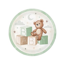 Teddy Bear Paper Dinner Plates with Green Trim - 8 count