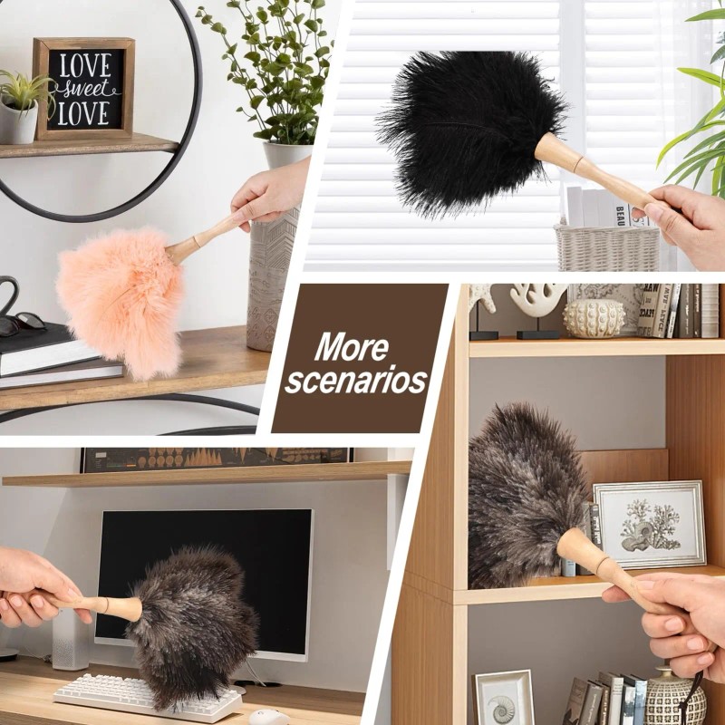 Ostrich Feather Duster 12 Inch Handheld Duster Supplies, Wooden Handle