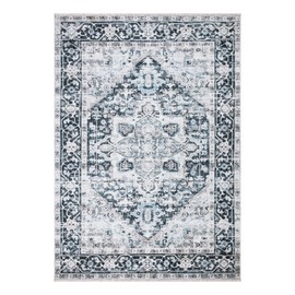 Bloom Rugs Caria Washable Non-Slip 5x7 Rug - Denim Blue Traditional Area Rug for Living Room, Bedroom, Dining Room, and Kitchen - Exact Size: 5' x 7'
