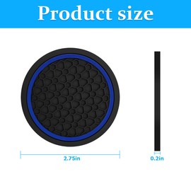 XINLIYA 4PCS Car Cup Holder Coasters, Dustproof Automotive Interior Accessories Mat, Non-Slip Insert Water Bottle Holder Pads, 2.75 Inch Universal for Vehicles, Trucks, RVs and More（Black/Blue）
