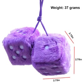 Moioee Pair of Retro Square, 3 inch Fuzzy Plush Dice with Dots, Car Mirror Hanging Decoration, Auto Rearview Mirror Ornament, Car Interior Accessories (Purple)