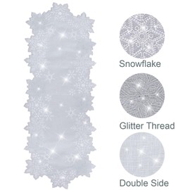 Christmas Table Runner Snowflake Table Decorations Silver Grey 54 inches Long Embroidered Cutwork Sequin Glitter Shiny Holiday Festive Dining Decor 1 Piece