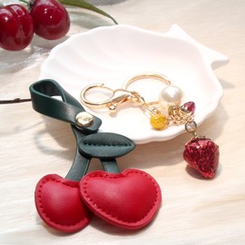 ANROFA Cute Cherry Bag Charms,Glitter Strawberry Keychain with Key Ring and Clip,Sparkling Accessory for Purse Handbags Bag