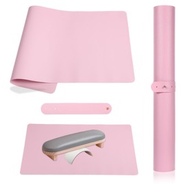 60 x 30 cm Nail Art Arm Rest Hand Cushion Table Mat Nail Table Mat Soft PU Leather Waterproof Double-Sided Hand Rest Pad for Nail Studio Nail Design (Mat Only, No Wrist Support) (Pink)