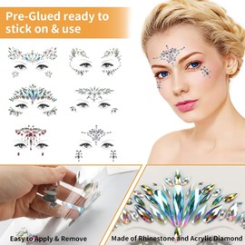 Gemas Faciales, 6 Piezas Joyas Faciales de Sirena, Pegatina de Gemas Faciales para Halloween, Carnaval, Festivales, Fiestas