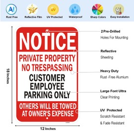 2 Pack Customer & Employee Parking Only Signs, 18x12 Inch Others Towed Away