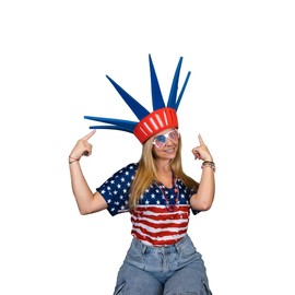 FOAM PARTY HATS: Statue of Liberty Headband Funny Silly Mens Patriotic Uncle Sam USA American Flag Wide Top Hat for Independence Day, 4th of July Dad Hat or Crazy Hat Day