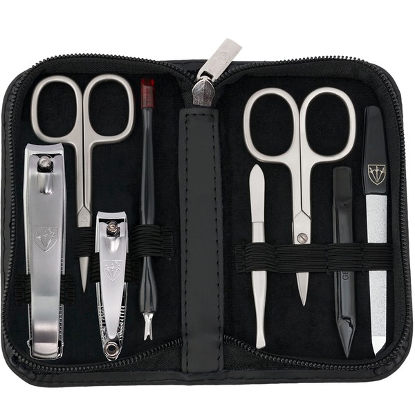 3 Swords Germany - brand quality 8 piece manicure pedicure grooming kit set for professional finger & toe nail care scissors clipper fashion leather case in gift box, Made by 3 Swords (6615)