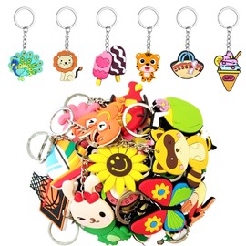 50pcs Cute Bulk Keychains for Kids,Non-Repeat Cartoon Key Chains Backpack Charms for Classroom Prizes Students Incentives Holiday Gifts Party Favors for Kids