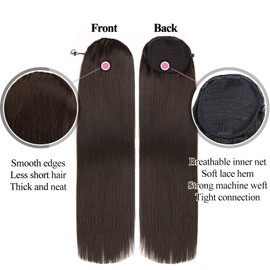 Meepo 32 Inch Straight Ponytail Extensions Synthetic Drawstring Ponytail For Black Women Human Hair Feeling With Clip In Thick Ponytail Hair Cholocate Brown Hairpiece(4,160g) (32", 4)