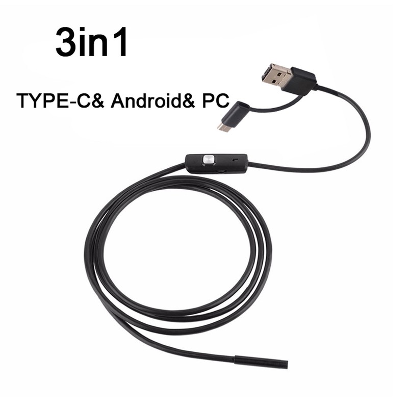USB Endoscope 8mm Lens 3 in 1 Interface IP67 Waterproof
