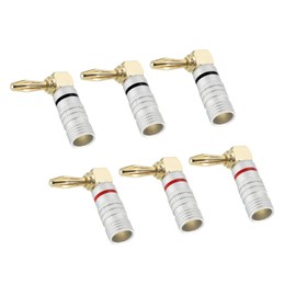 PATIKIL Banana Plugs 90 Degree Speaker Banana Plugs Closed Screw Type 4mm Gold-Plated Copper Red Black for Speaker Wires, Sound Systems, Video Receivers, Home Theater Pack of 6