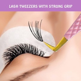 MK Queens Set Of 4 Eyelash Tweezers for Eyelash Extensions - Stainless Steel Fiber Tip Tweezers with Travel Pouch for False Lashes (Pink)