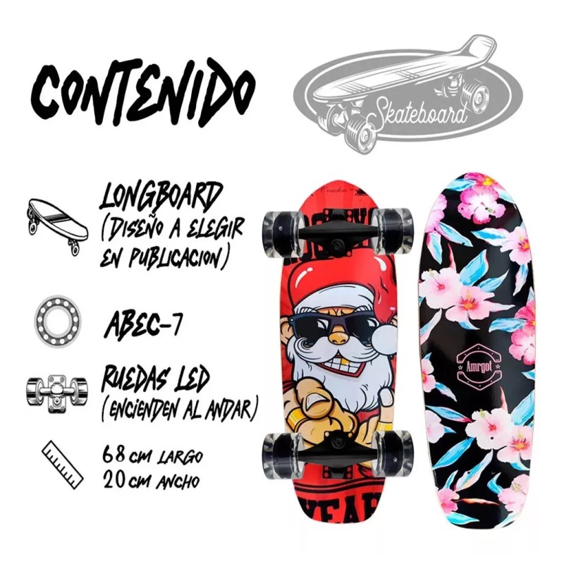 SK8 Longboard Tabla Surf 68cm Rueda Led(detalle Estetico)(saldo)