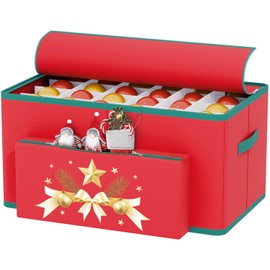 WUPIOS Christmas Ornament Storage Box Red Christmas Ornament Containers Store Up to 72 3-Inch Ornaments Large Holiday Ornament Holder with Dividers Ornament Storage Boxes for Ornament Organization