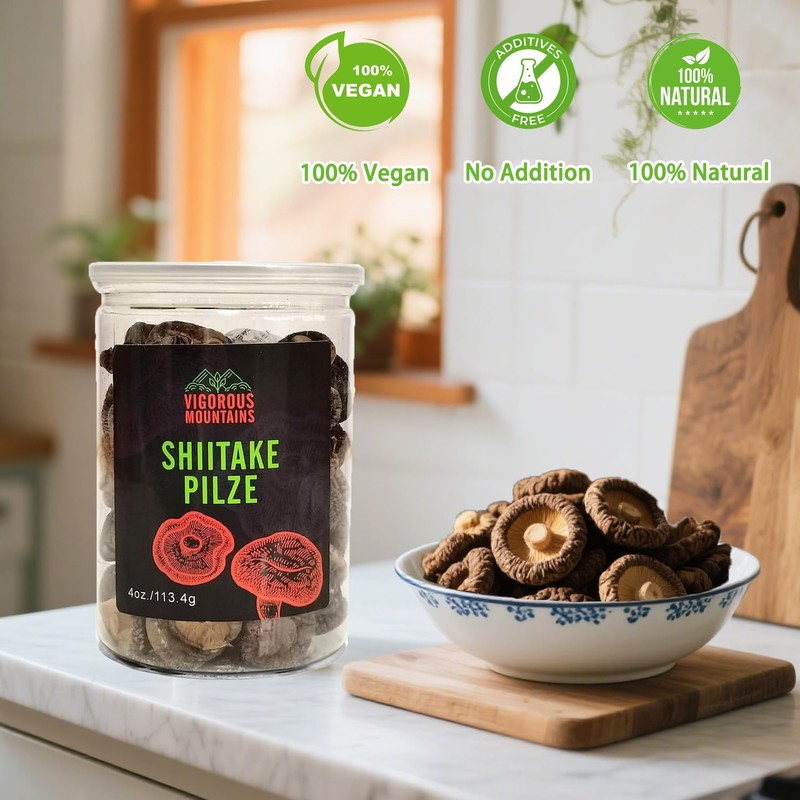 VIGOROUS MOUNTAINS Dried Shiitake Mushrooms for Cooking, 2-3CM Dehydrated Mushrooms,