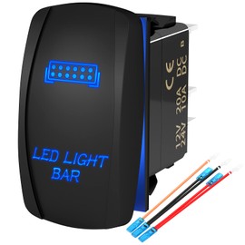 LED Light Bar Switch ON/Off 5 Pin Laser Marine Rocker Switch Waterproof 12V 20A 24V 10A Blue LED Light Bar Toggle Switch with Jumper Wires for Car Boat ATV UTV RZR