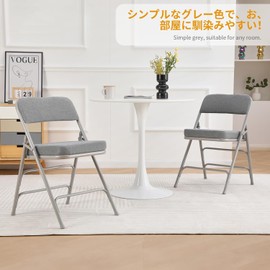 BOOSDEN Padded Folding Chair 2 Pack, Foldable Chair with Fabic Thick Cushion, Heavy Duty Metal Folding Chair for Outdoor & Indoor & Dining & Party, Grey