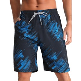 iCKER Swimming Shorts Men Swim Trunks Quick Dry Board Shorts Summer Beach Shorts with Mesh Lining,Blue STK424,XL