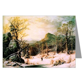 Currier and Ives Winter Holiday G.H.Durrie, Hunter in the Woods 1860 Christmas Greeting Card set