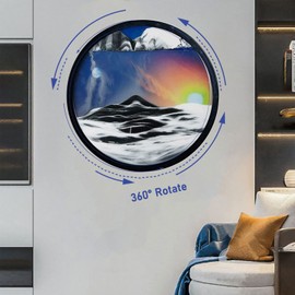 AECEVAN Wall Mount Moving Sand Art, 17.3'' Wall Mounted Rotate Sculpture 3D Deep Sea Sandscape Moving Display Round Glass Sandscape Moving Flowing Sand Frame, Wall Art Decor for Home Office