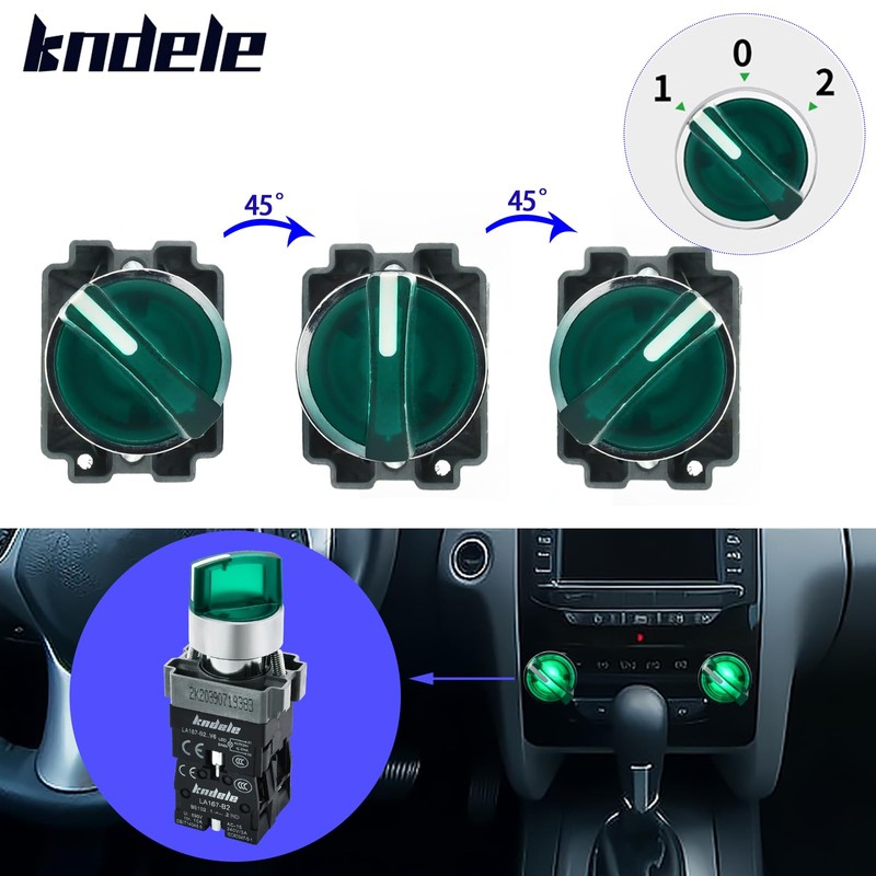 10Amp 22mm 3 Position Rotary Selector Switch with 110V Green