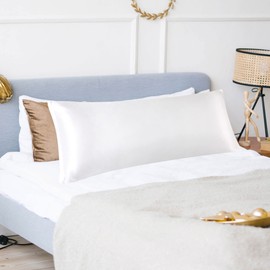 PiccoCasa Satin Body Pillowcase for Hair and Skin, Luxury Silk Satin Long Pillow Cover Smooth Soft Satin Body Pillow Cover with Zipper Closure White 4ft 6