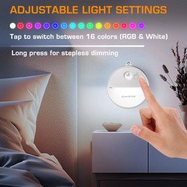 EverBrite LED Motion Sensor Night Light, Dimmable Night Lights with 15 RGB Colors, Cool White Motion Activated LED Night Light for Stairs, Hallways, Bathroom - with 18 AAA Batteries, 6-Pack