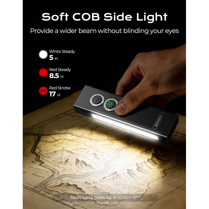 Zewdov 1300LM EDC Pocket Flashlight, 5-in-1 (Spotlight/UV/Red Beam/Floodlight/Red LED) Rechargeable