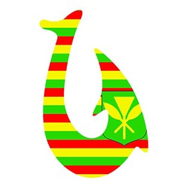 RDW Kanaka Maoli Flag Fish Hook Sticker Premium Decal Die Cut Hawaiian Islands Hawaii Native Local HI