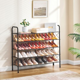 Hoctieon 5 Tier Durable Mesh Style Shoe Rack, Entryway Shoe Shelf, Shoe Rack Free Standing, Shoe Storage Organizer, Shoe Rack for Closet, Black