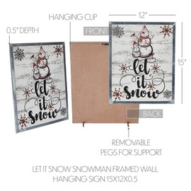 Let It Snow Snowman Framed Wall Hanging Sign 15x12
