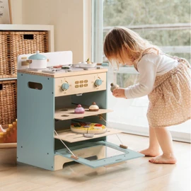 ROBUD Wooden Kids Oven, Realistic Wooden Play Kitchen Set, Pretend Play Kitchen Accessories Toy Kitchen Set for Kids with Cupcakes, Pizza, Tray – Best Gift for Boys & Girls