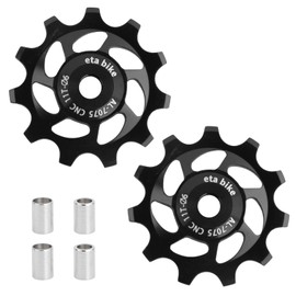 11T Jockey Wheel 2 Pieces Bicycle Rear Derailleur Pulley, Aluminium Alloy Rear Derailleur Guide Roller, Mountain Bike Rear Derailleur Guide Wheel (Black)