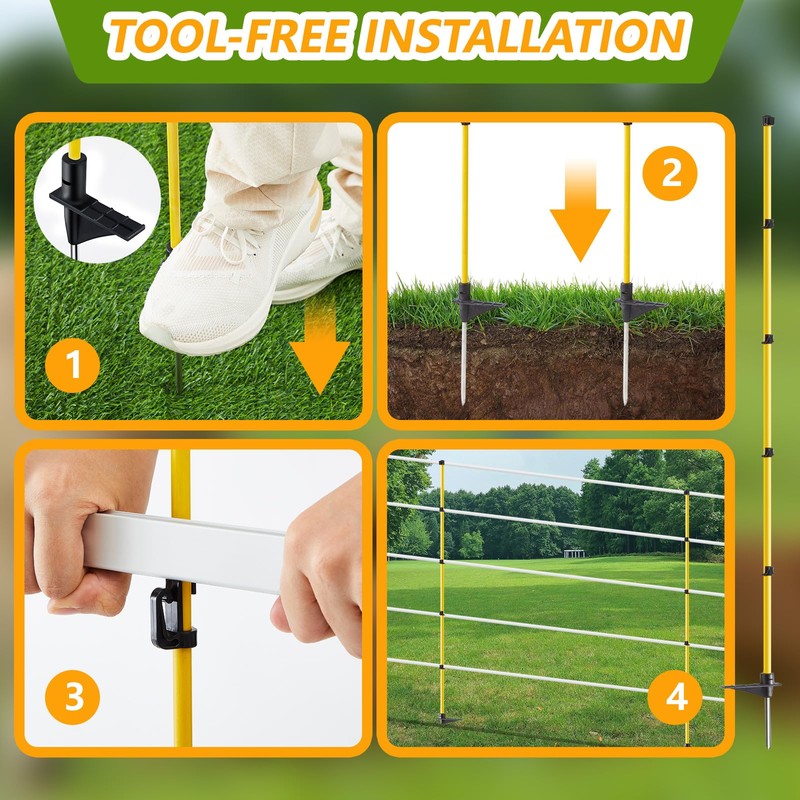 80 Inches Electric Fence Posts Fiberglass Step-in 20 Pack, Temporary