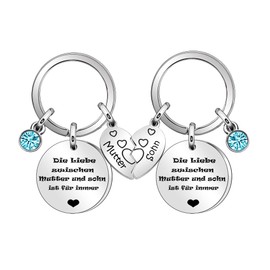 Coagurmes Mother Gift from Daughter Son, 2 Pieces Silver Pendant Birthstone Keyring for Mum Mother's Day Daughter Son Birthday Christmas Graduation Gift, mother son