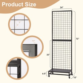 NectaCol Grid Wall Panels, 2'x 6' Gridwall Panel Display Stand with Baseplate, Black Wire Grid Wall Display Rack, Grid Panels for Display, Retail Display Stand - 1 Pack
