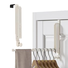 Over The Door Drying Rack, Foldable Portable Over The Door Hooks Hanger with Retractable Hanging Rod, Over The Door Clothes Drying Rack Equipped with Non-Slip Pads for Door Protecter (1, Milky White)